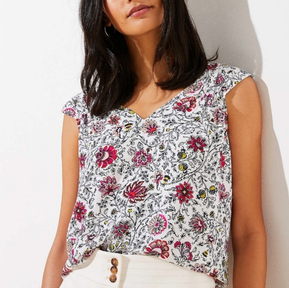 LOFT Tops - Loft Floral Smocked Trim Shell